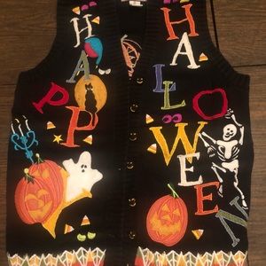 Vintage Happy Halloween button up sweater vest